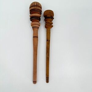 Vtg Mexican Wooden‎ Molinillo Whisk Traditional Hot Chocolate Frother Set of 2